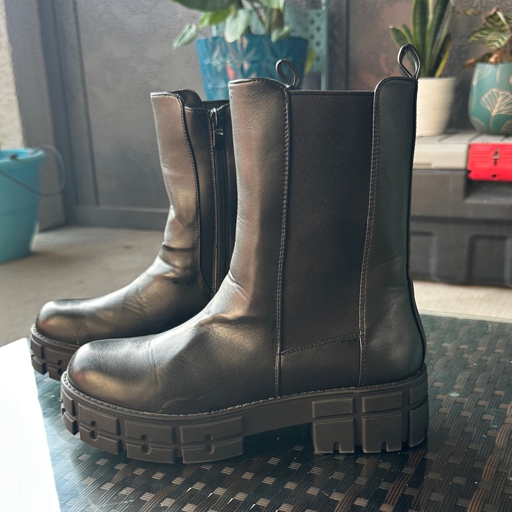 Sleek Black Leather Combat Boots